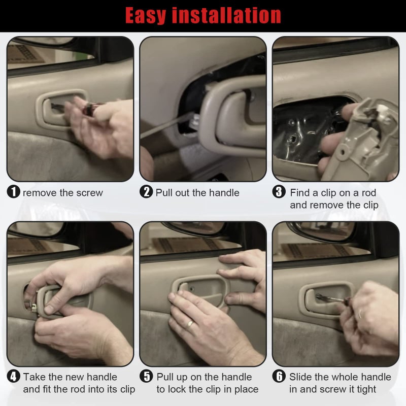 FAERSI 4Pcs Inside Interior Door Handle Front Rear Driver & Passenger Side Replacements for Toyota Corolla Prizm Manual Lock Beige/Tan 1998 1999 2000 2001 2002 OE:79500, 80890 - Image 5